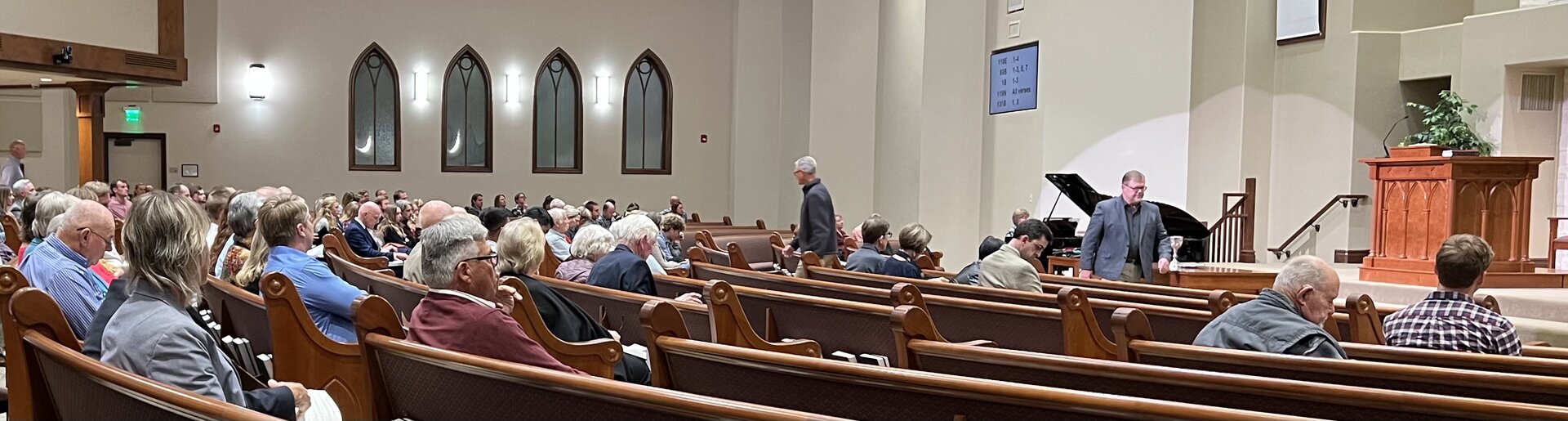 The congregation gathered for worship in the sanctuary at Escondido United Reformed Church